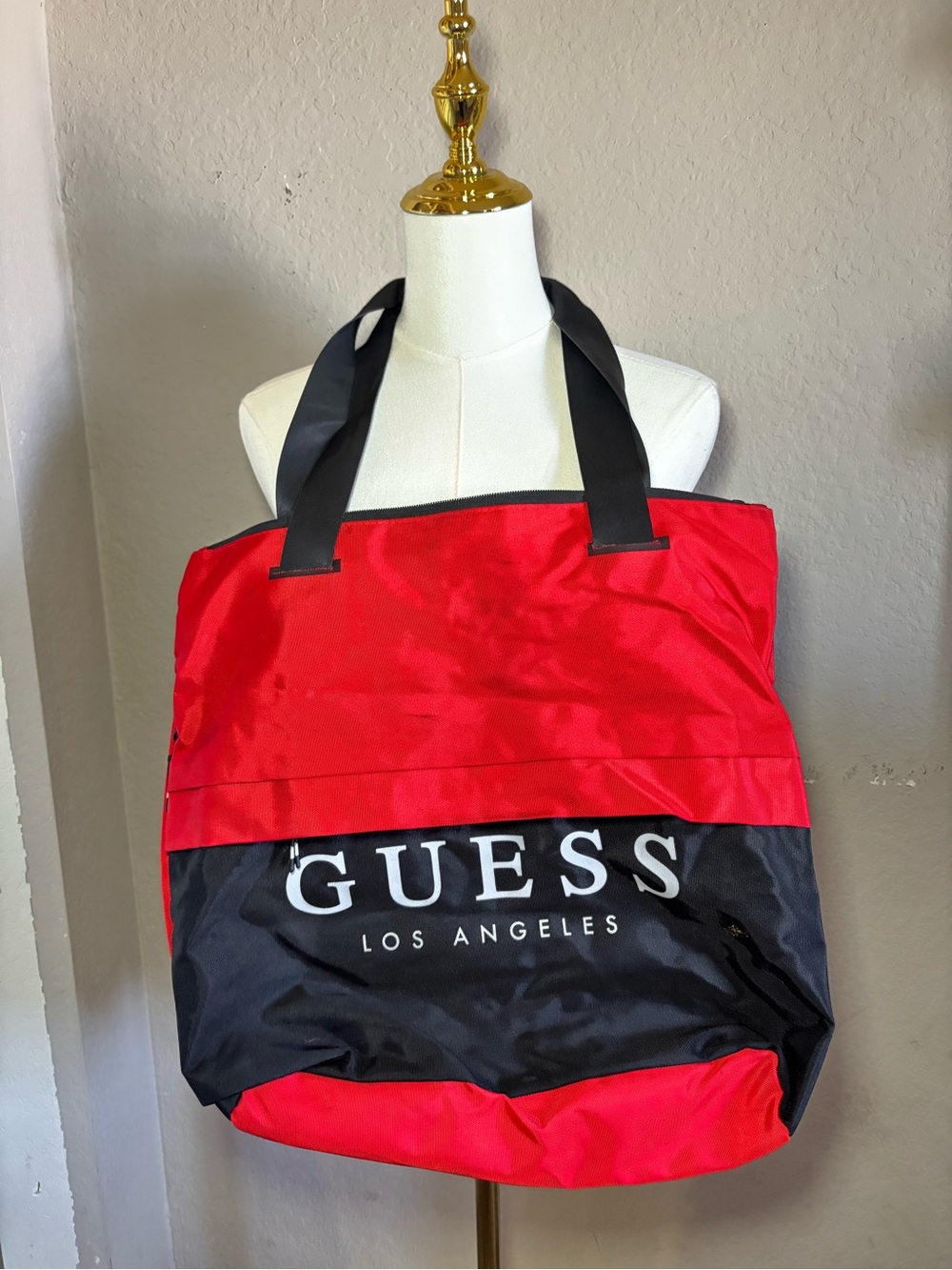GUESS Los Angeles Red and Black Nylon Tote Bag